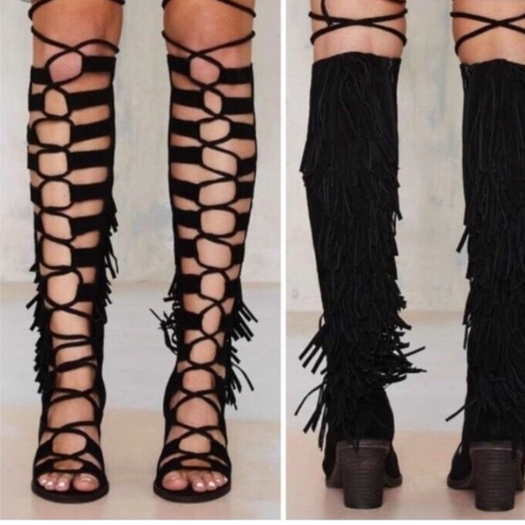 Jeffrey Campbell Secouer Fringe Boot Sandal - Picture 1 of 16